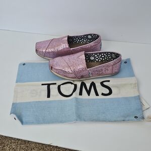 TOMS Classic Canvas Slip-on Shoes in Pink GLITTER Womens 5.5